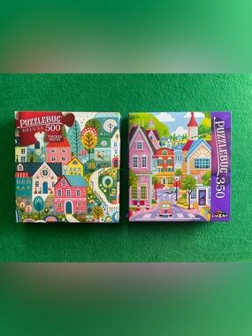 PUZZLEBUG // Joyful Village & Sunny Town - 500 & 350 Piece Puzzle Bundle